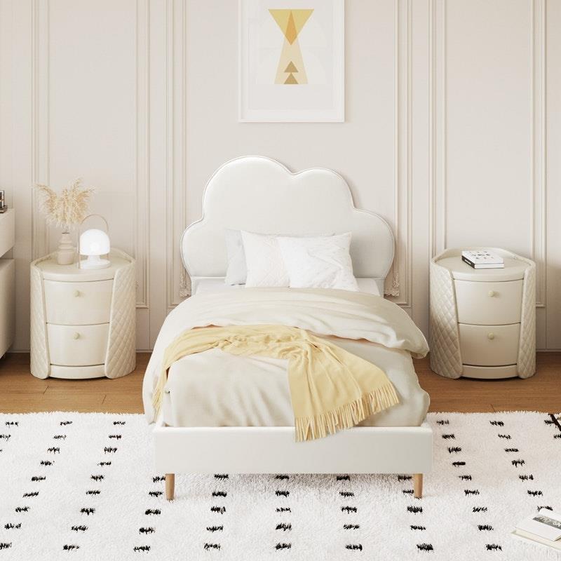 Load image into Gallery viewer, Oikiture Bed Frame Single Size Cloud Kids Bed Frame Leather White
