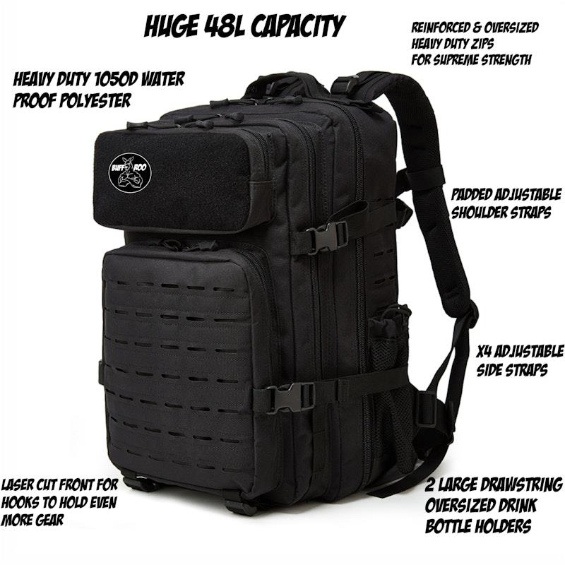 Load image into Gallery viewer, Buff Roo 48L Military Style Backpack Black
