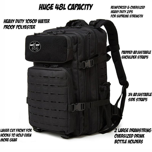 Buff Roo 48L Military Style Backpack Black
