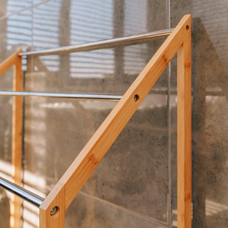 Load image into Gallery viewer, Clevinger Bamboo Towel Holder with 3 Rails &amp; Shelf 85cm 1Unit
