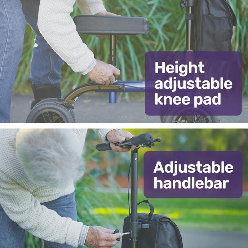 Load image into Gallery viewer, Equipmed Knee Scooter Walker 10 Inch Tyres With Dual Breakes &amp; Bag Blue
