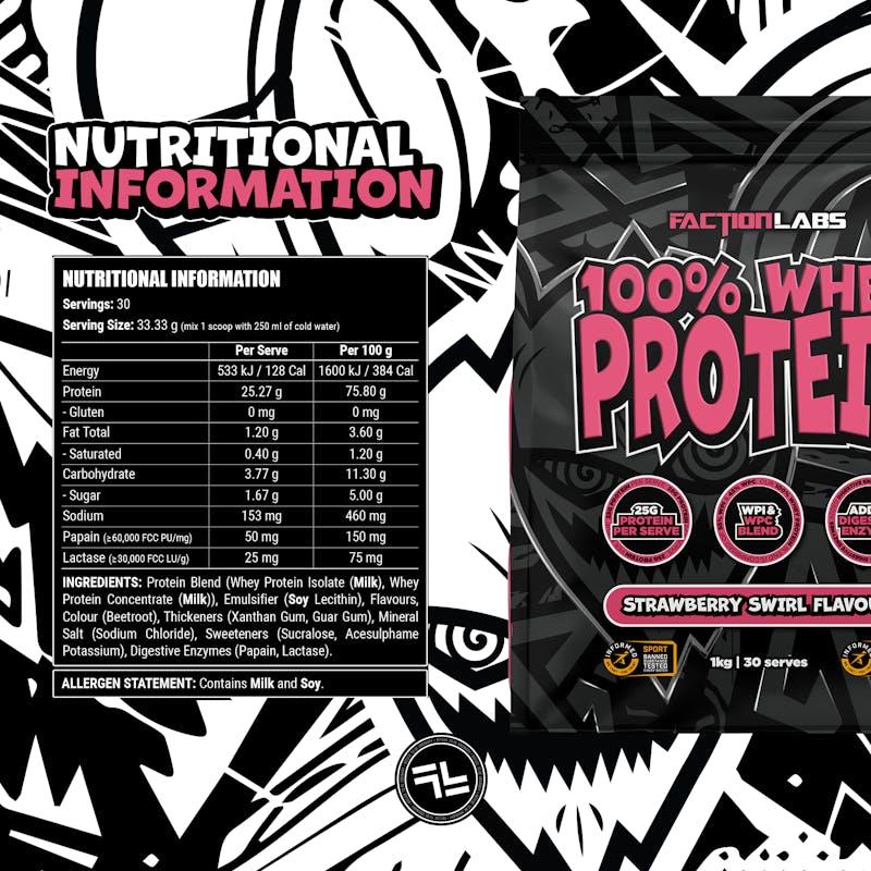 Load image into Gallery viewer, Faction Labs 100% Whey Protein - 30 serves Strawberry Swirl
