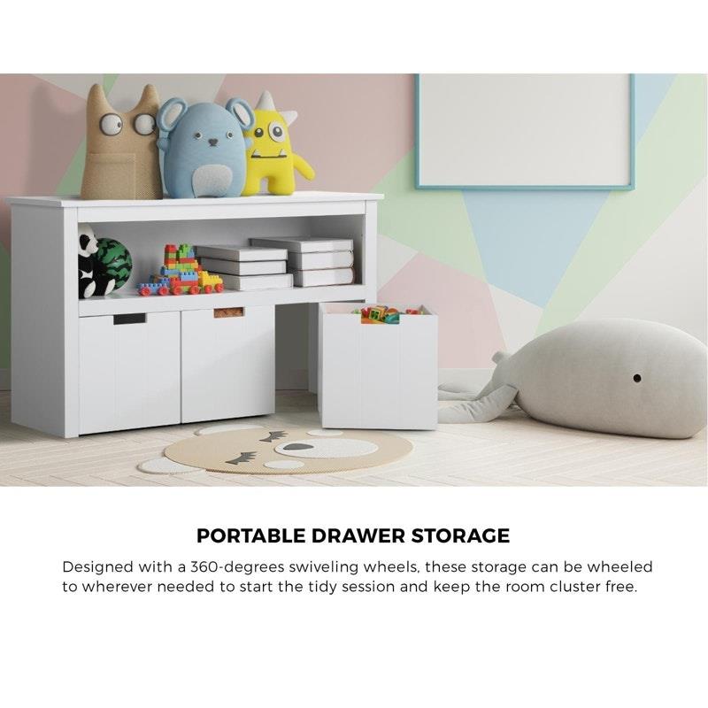 Load image into Gallery viewer, Oikiture Wooden Kids Toy Storage Cabinet Bookshelf With Portable Storage Box White
