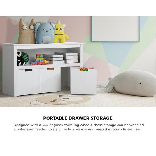 Oikiture Wooden Kids Toy Storage Cabinet Bookshelf With Portable Storage Box White