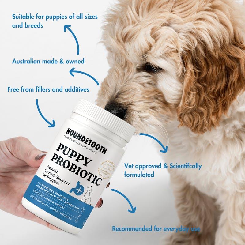 Load image into Gallery viewer, HOUNDZTOOTH Puppy Probiotic Health Supplement for Dogs 200g
