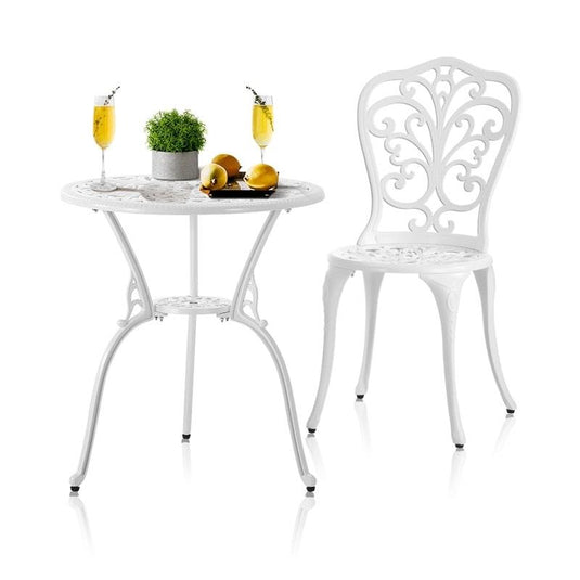 Livsip Bistro Outdoor Setting Chairs Table Patio Dining 3Piece Set White