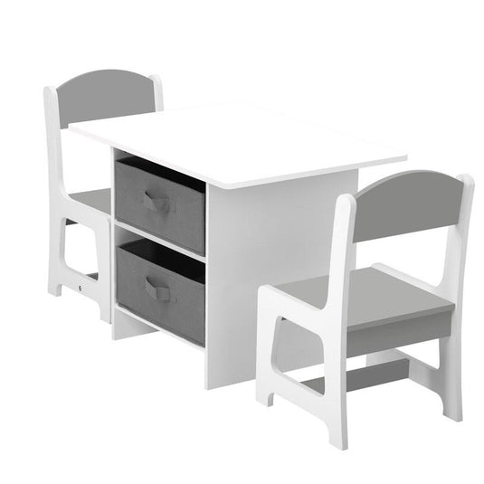 Oikiture Kids Table and Chairs Set Children Activity Play Desk with Storage Box Grey