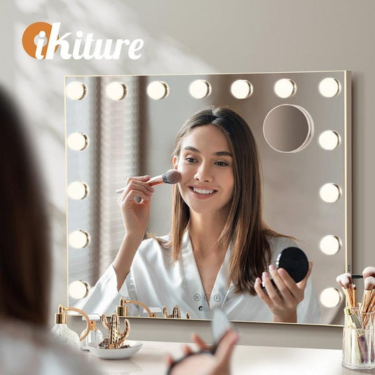 Oikiture Hollywood Makeup Mirror 15 Bulbs LED Light Wall Vanity Mirrors White