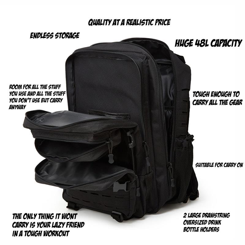 Load image into Gallery viewer, Buff Roo 48L Military Style Backpack Black
