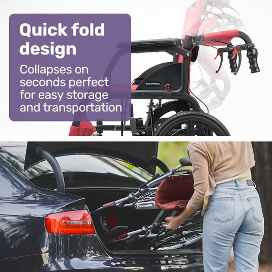 Equipmed Folding Transit Wheelchair Lightweight Red