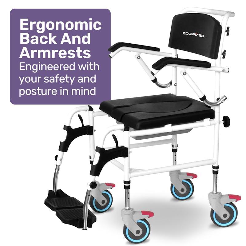 Load image into Gallery viewer, Equipmed Commode Shower Chair with Wheels Black

