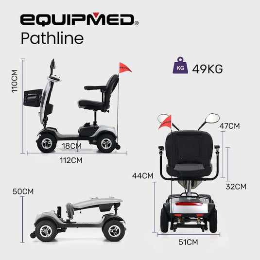 Equipmed Electric Mobility Scooter For Elderly Pathline (Silver)