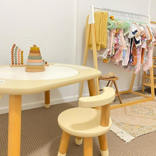 Riababy Play&Learn Activity Table Set with Adjustable Legs - Lego duplo compatible Warm Beige