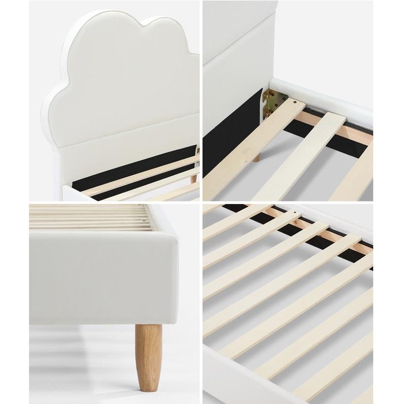 Load image into Gallery viewer, Oikiture Bed Frame Single Size Cloud Kids Bed Frame Leather White
