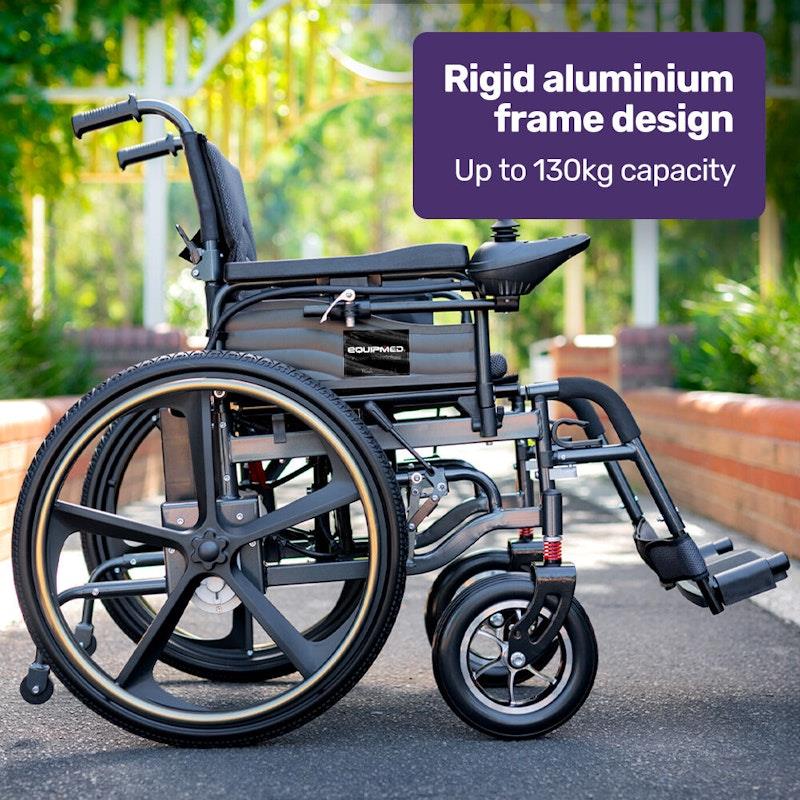 Load image into Gallery viewer, Equipmed Electric Wheelchair Folding Long Range 24" Rear Wheels Black
