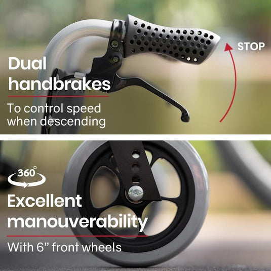 Equipmed 24 Inch Folding Wheelchair Alloy with Brakes Black