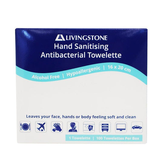 Livingstone Hand Sanitising Antibacterial Towelette Wipe 100/Box 8Pack