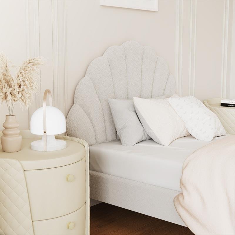 Load image into Gallery viewer, Oikiture Bed Frame Single Size Scallop-Shape Bedhead Boucle White
