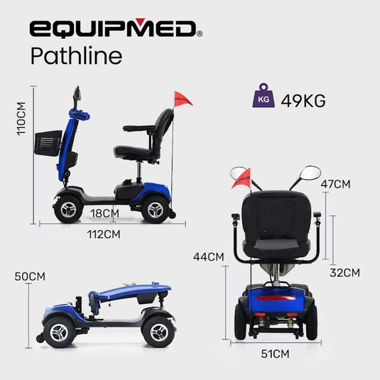 Equipmed Electric Mobility Scooter For Elderly Pathline (Blue)