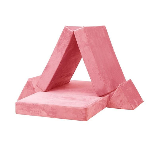 Oikiture 4 Pieces Kids Play Couch Modular Lounge Cushion Convertible Playset Pink
