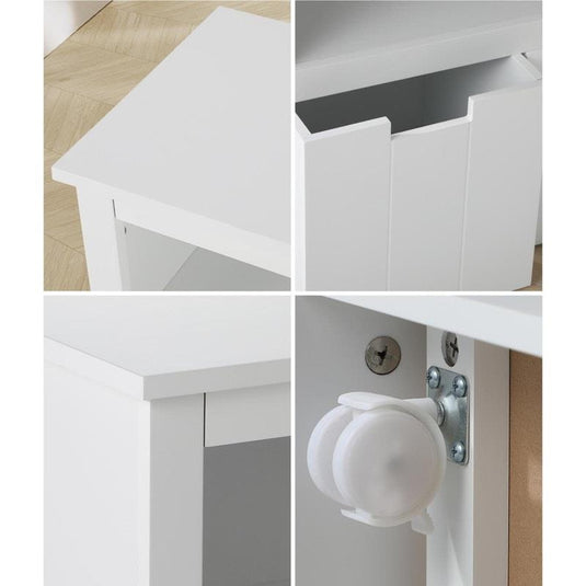 Oikiture Wooden Kids Toy Storage Cabinet Bookshelf With Portable Storage Box White