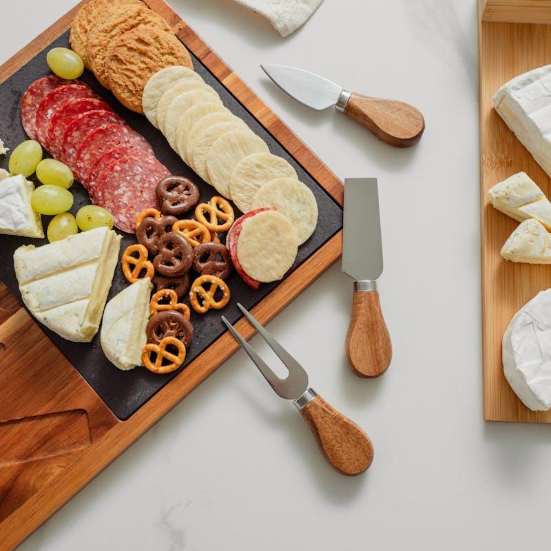 Load image into Gallery viewer, Clevinger 4 Piece Acacia Wood &amp; Slate Cheese Board With Knife Set
