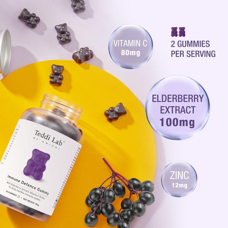 Load image into Gallery viewer, Teddi Lab by Unichi Elderberry Immune Defence Gummy 60s x3 - Daily Immune Support Pack
