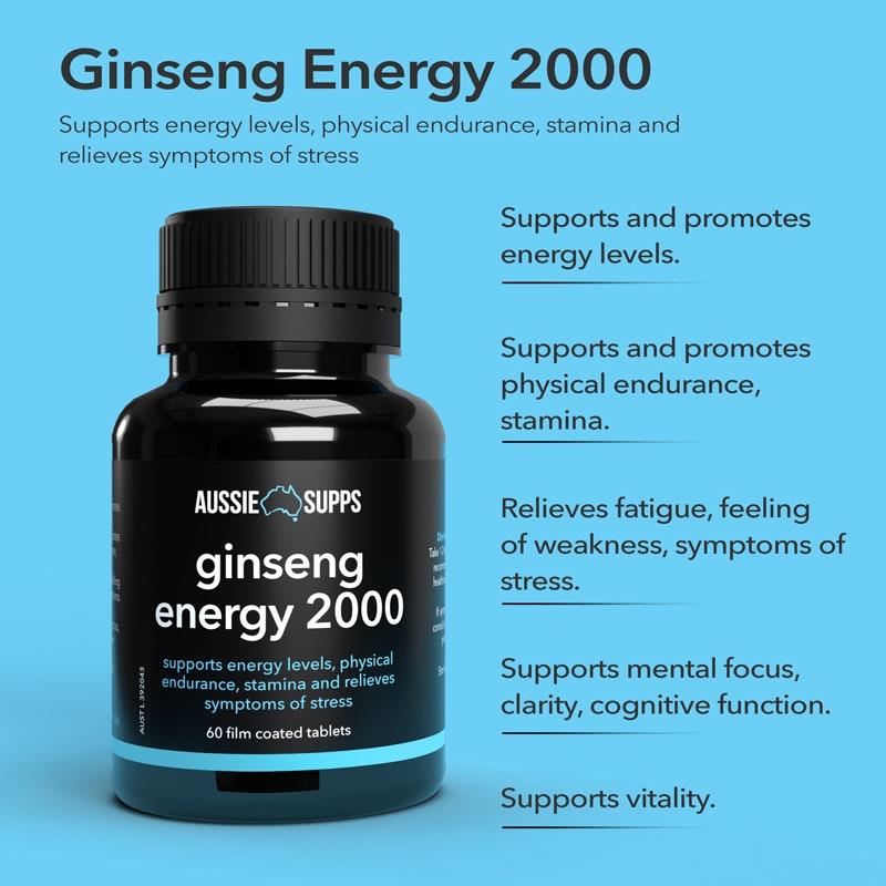 Load image into Gallery viewer, AussieSupps Ginseng Energy 2000 60 Tablets
