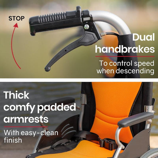 Equipmed 20 Inch Folding Aluminium Wheelchair Orange