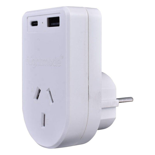 Flightmode Outbound AU/NZ to EUROPE/BALI Travel Adaptor with USB Type C & A 1Unit