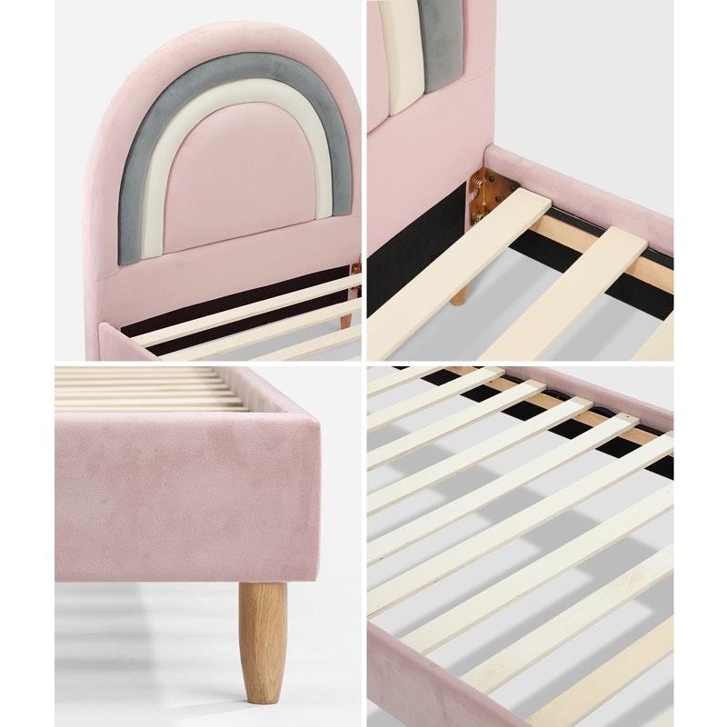 Load image into Gallery viewer, Oikiture Bed Frame Single Size Rainbow Kids Bed Frame Velvet Pink
