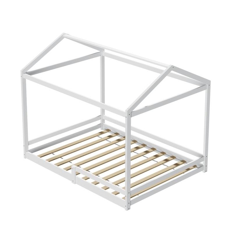 Load image into Gallery viewer, Oikiture Kids Wooden Bed Frame Timber House Beds Base with Fence Double White
