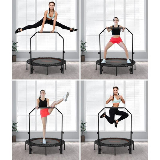 Mazam 48" Trampoline Round Fitness Rebounder Handrail Jumping Exercise Home Gym Black