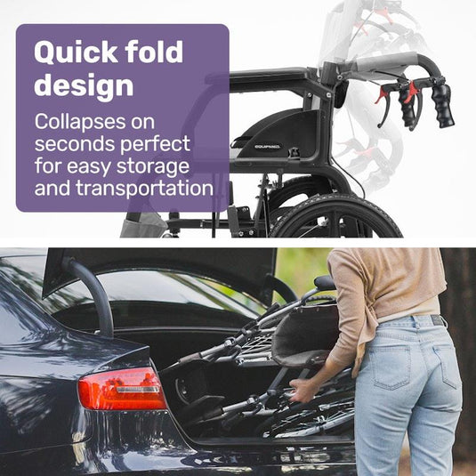 Equipmed Folding Transit Wheelchair Lightweight Grey