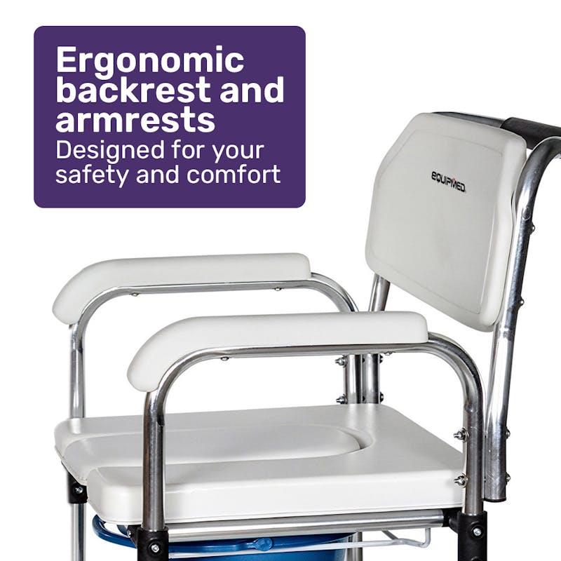 Load image into Gallery viewer, Equipmed Commode Shower Chair with Wheels White &amp; Blue
