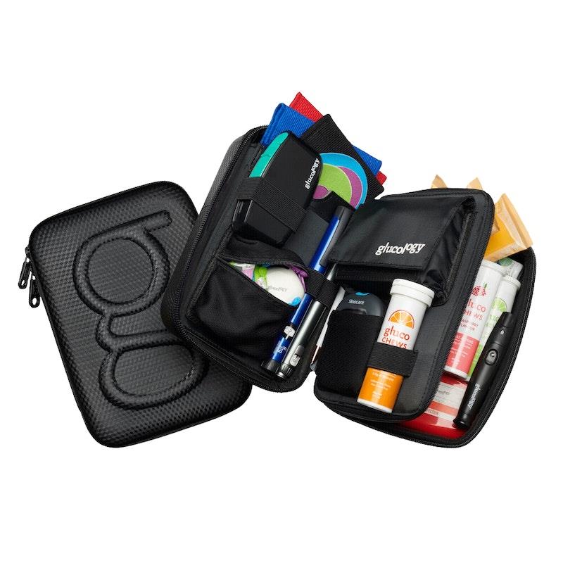 Load image into Gallery viewer, Glucology Travel Case Plus with Extra Storage for Blood Glucose Monitors Black
