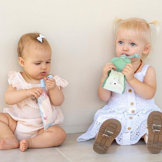 Cherub Baby On the Go Reusable Food Pouches | Bundle Kit | Dusty Rose & Sand Pack