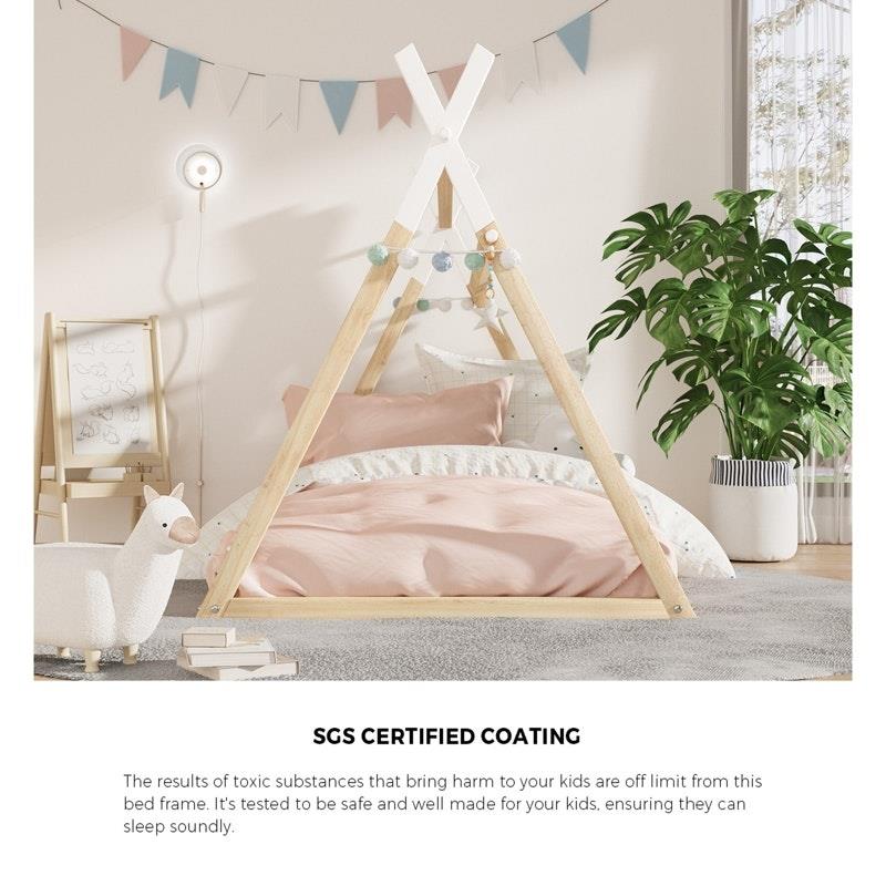 Load image into Gallery viewer, Oikiture Kids Bed Frame Wooden Timber King Single Teepee House Frame Beds 1unit
