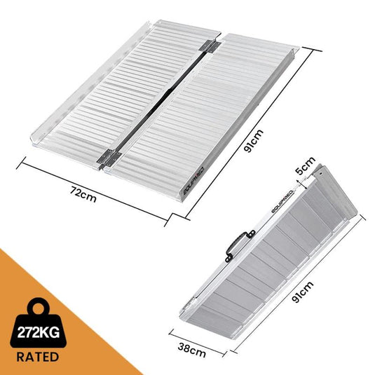 Equipmed 91cm Portable Folding Aluminium Access Ramp Silver