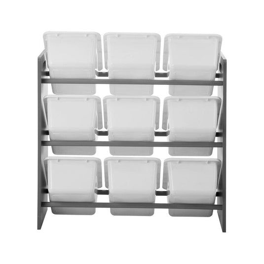 Oikiture Kids Storage 9 Bins Display Shelf Storage Rack White & Grey