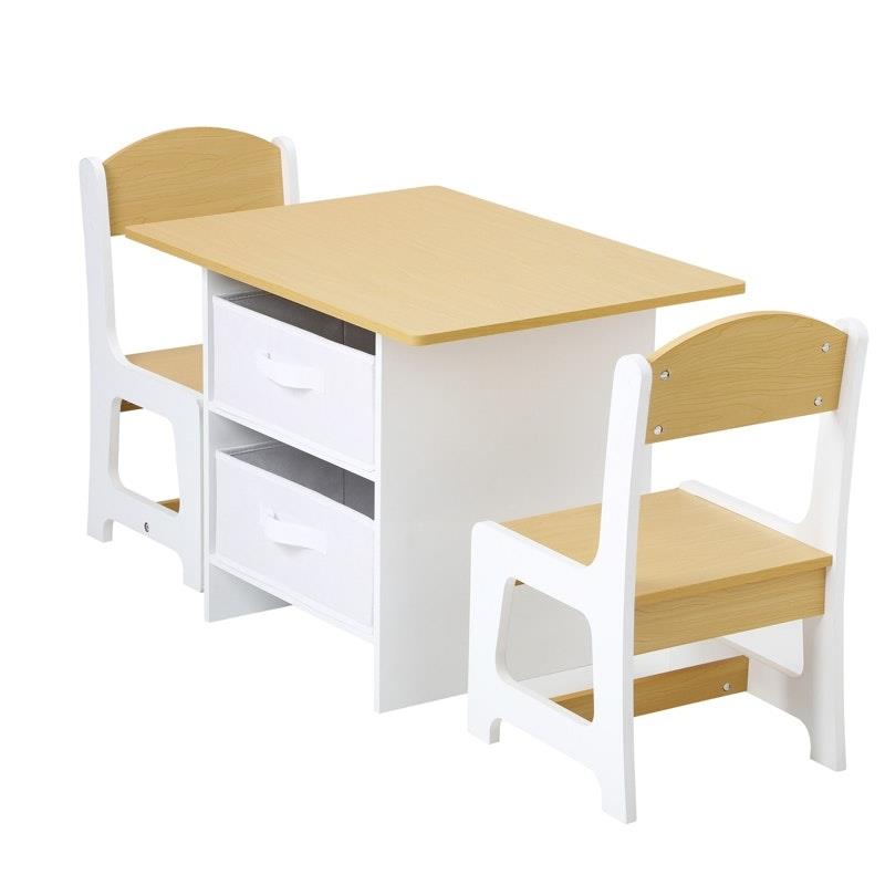 Load image into Gallery viewer, Oikiture Kids Table and Chairs Set Wooden Play Study Desk with Toy Storage Box White &amp; Wooden
