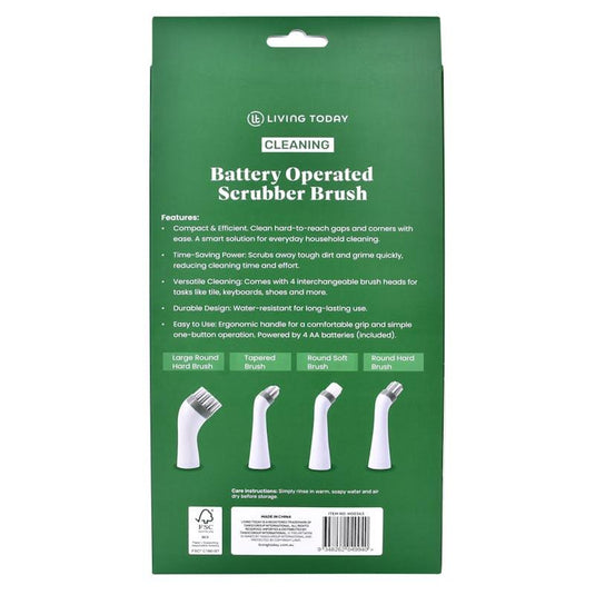 Living Today Battery Operated Scrubber Brush with 4 Interchangeable Heads 1Pack