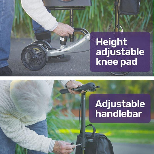 Equipmed Knee Scooter Walker With Disc Break & Suspension Bag Silver