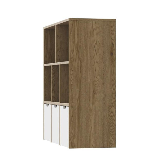Oikiture Kids Bookcase Toy Organiser Cabinet With Removable Box Storage Natural & White
