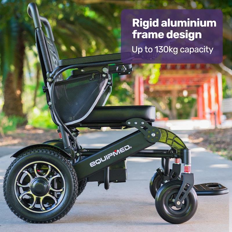 Load image into Gallery viewer, Equipmed Electric Folding Wheelchair Longrange Aluminium Frame Black
