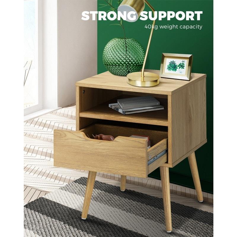 Load image into Gallery viewer, Oikiture Bedside Table Drawers Side Tables Nightstand Bedroom Cabinet Wood Natural
