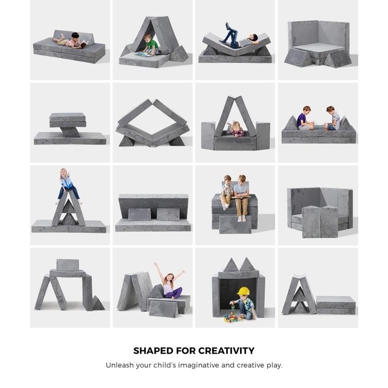 Load image into Gallery viewer, Oikiture 4 Pieces Kids Sofa Play Couch Modular Lounge Cushion Convertible Playset Grey
