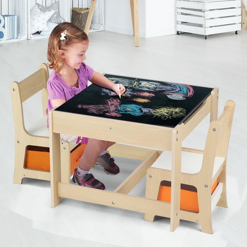 Load image into Gallery viewer, Oikiture Kids Table and Chairs Set Activity Play Study Desk Toys Storage Box Natural
