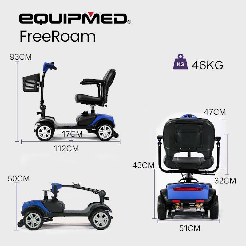 Load image into Gallery viewer, Equipmed Pathline Mid-Sized Electric Mobility Scooter For Elderly Black &amp; Blue

