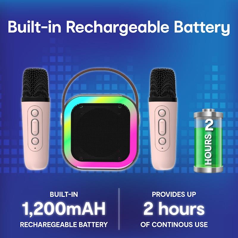 Load image into Gallery viewer, Laser Mini Karaoke Speaker with 2 Wireless Microphones Pink
